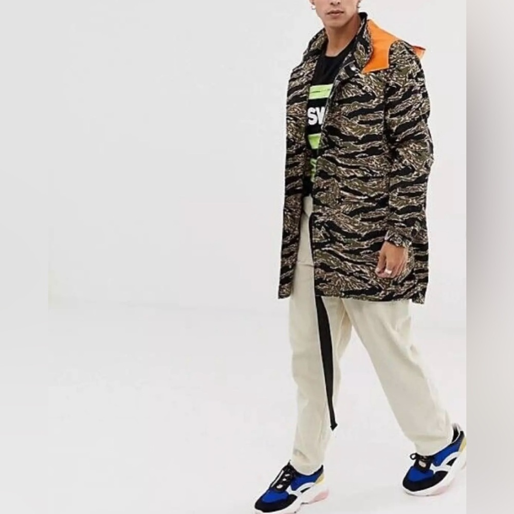 Lacoste LIVE Camo Hooded Jacket Orange Hood Unisex XL Streetwear